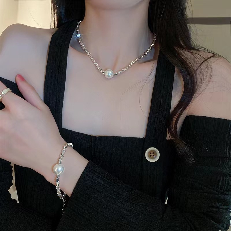 สร้อยคอ+สร้อยข้อมือ ทูพีช เครื่องประดับแฟชั่นผู้หญิง จี้มุก สไตล์เกาหลี Y2K