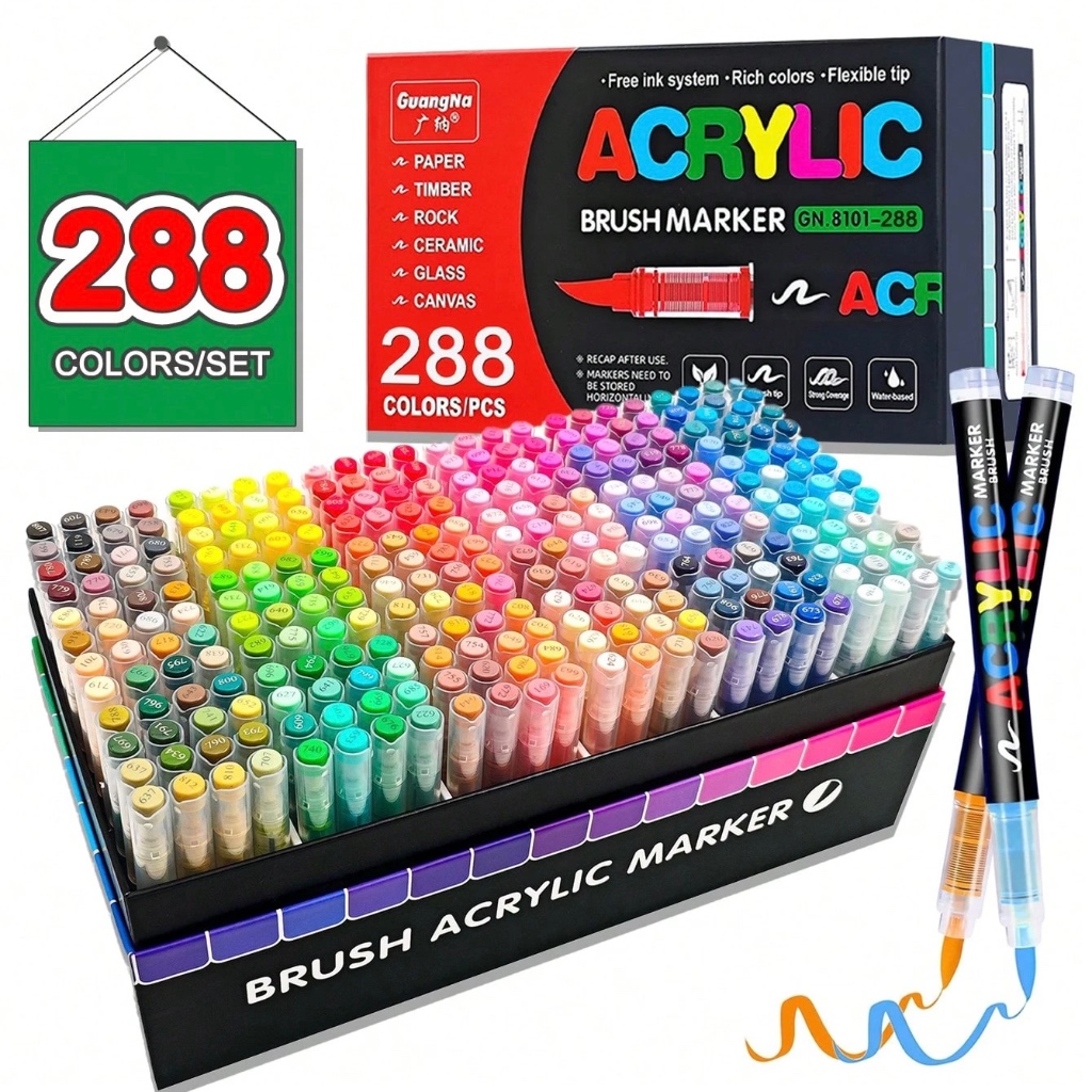 (NEW! พร้อมส่ง ) 288 สี ปากกาอะคริลิค หัวแปรงนุ่ม GuangNa   Brush ACRYLIC MARKER GN.8101 อะคริลิก กันน้ำ ทาทับได้ ศิลปะ