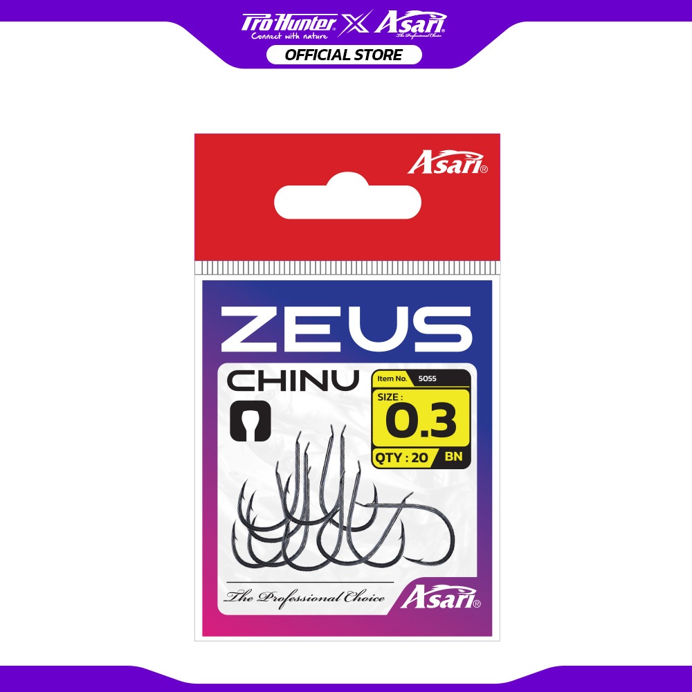 เบ็ดตกปลา Asari Zeus Chinu Flat Hook แข็งแรง คมจัด ใช้งานง่าย เบ็ดตกปลา เบ็ดเกี่ยวเหยื่อตกปลา