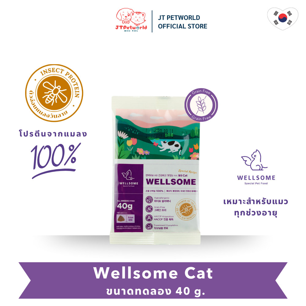 (EXP.11/2025) WELLSOME (สินค้าขนาดทดลอง) อาหารแมว โปรตีนจากแมลง แบรนด์เวลล์ซัม ขนาด 40 กรัม