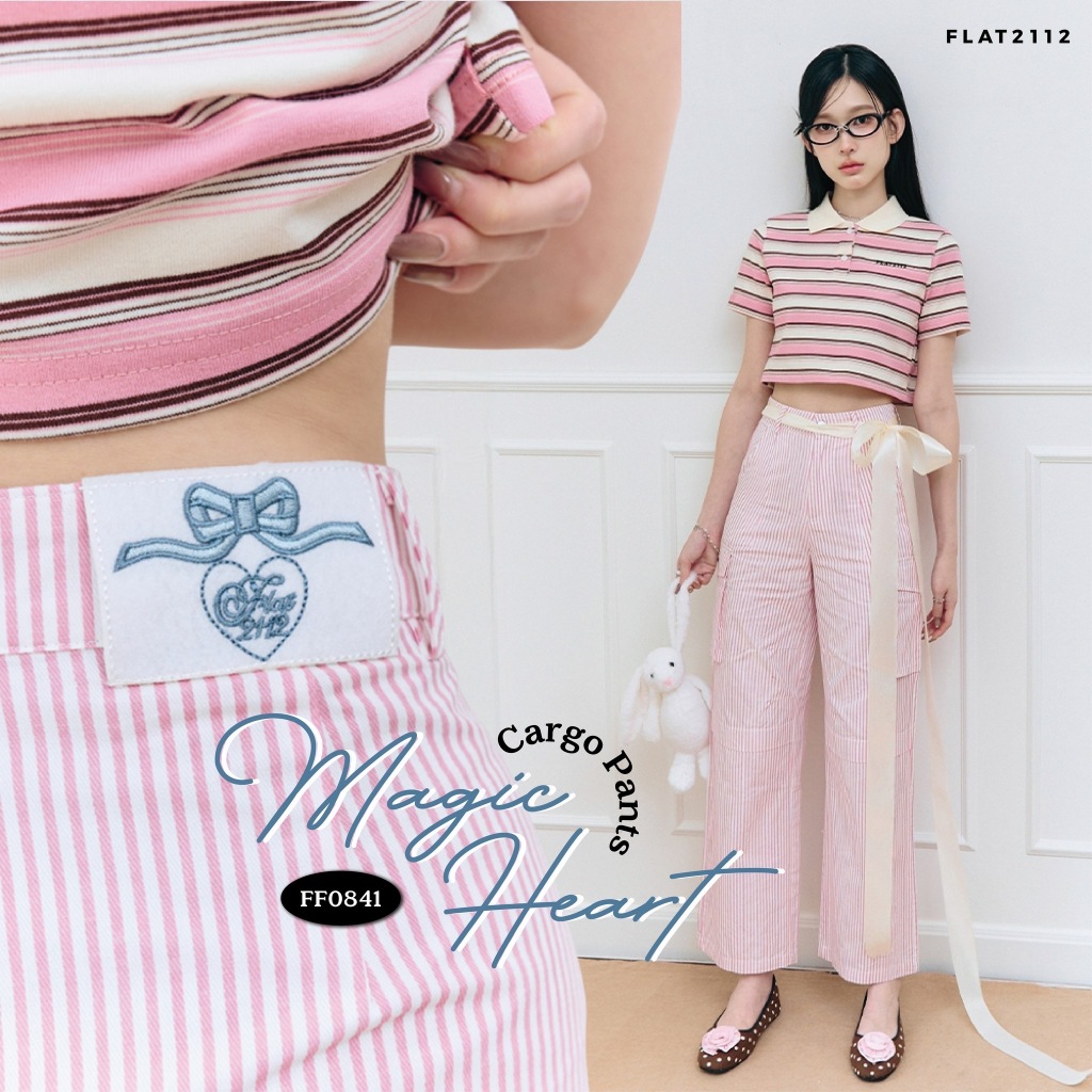 FLAT2112 : MAGIC HEART CARGO PANTS กางเกงคาร์โก้ทรงสวย กางเกงใส่ง่าย เเมตซ์ง่าย (FF0841)