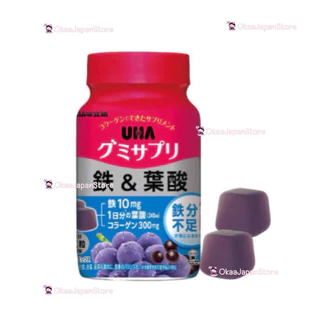 🇯🇵ญี่ปุ่น✴️พร้อมส่ง✴️ 60เม็ด UHA IRON FOLIC ACID วิตามินธาตุเหล็ก โฟลิก กัมมี่ เยลลี่ บำรุงเลือด Gummy Jelly Vitamin