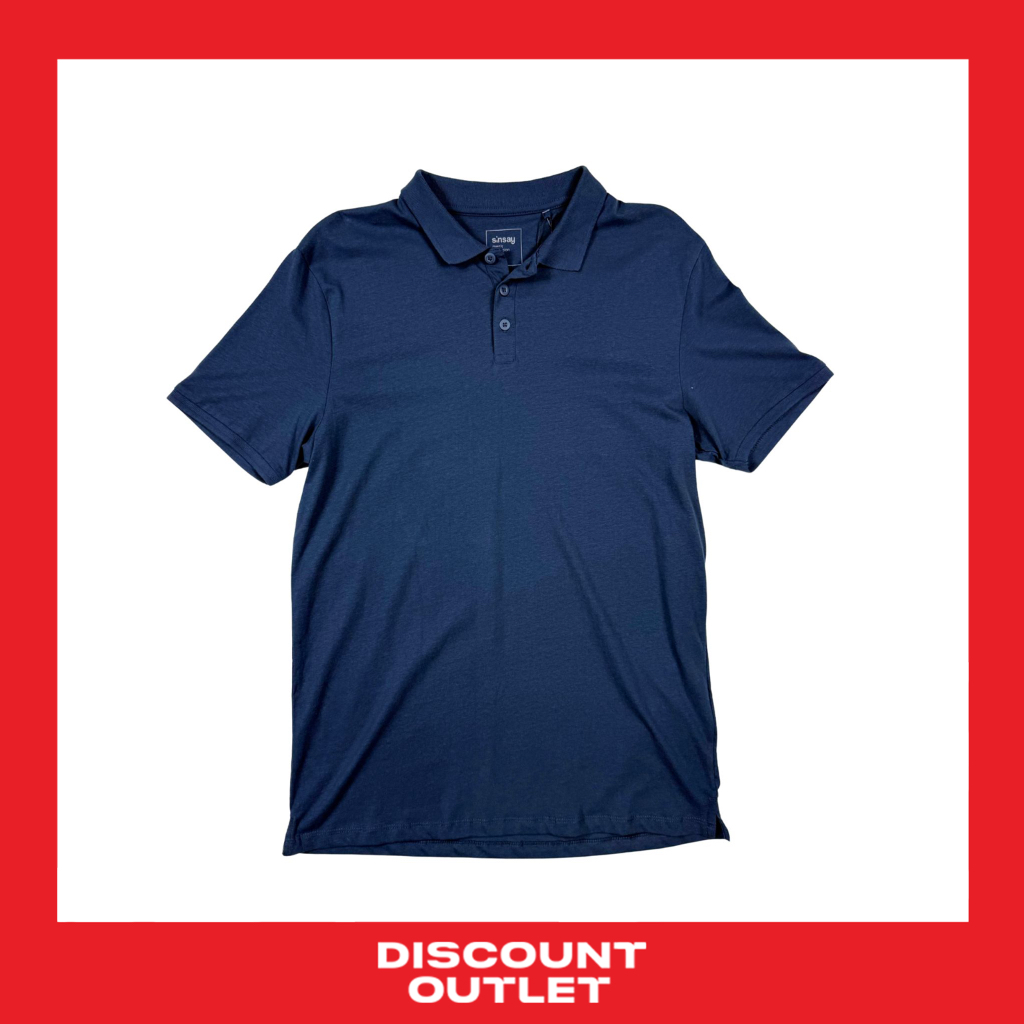 Discount Outlet เสื้อโปโลชายสีพืน  ผ้าคอตต้อน 100%