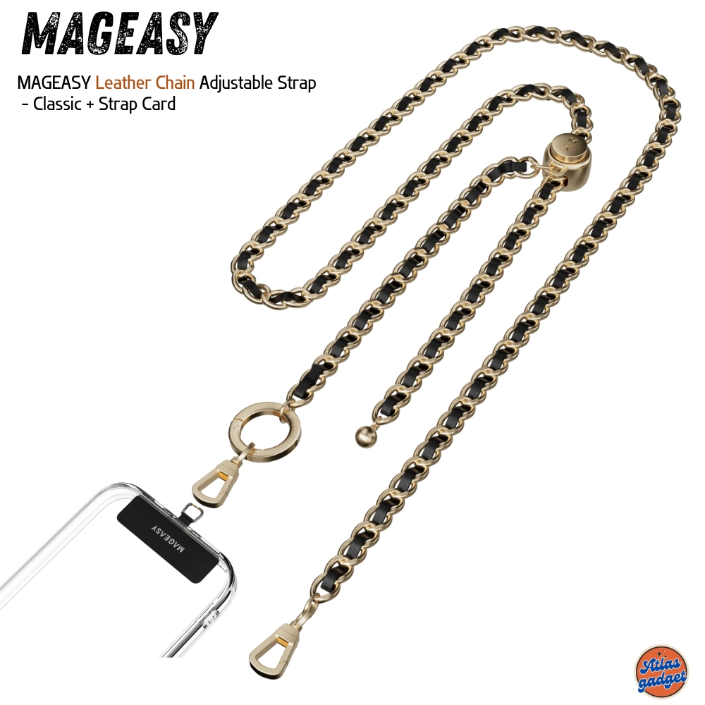 MAGEASY Leather Chain Adjustable Strap - Classic + Strap Card สายห้อยมือถือ สำหรับสะพายไหล่/คาดตัว