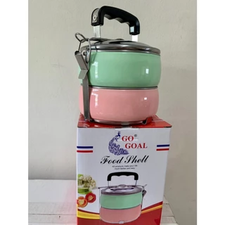 ปิ่นโตเคลือบทรงกลมคละสี 2 ชั้น