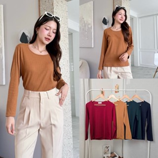 [ K3 ] WARA เสื้อคอกลมแขนยาวผู้หญิง กุ๊นขอบคอ ผ้าร่องลอนใหญ่…