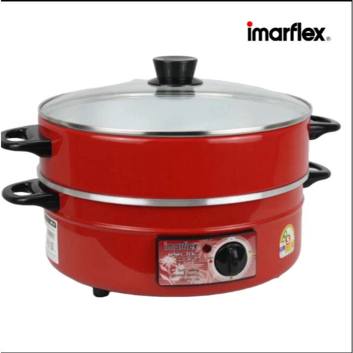 IMARFLEX กระทะไฟฟ้า 3 ลิตร รุ่น MP-14 อิมาร์เฟล็กซ์ กระทะไฟฟ้ามีซึ้งนึ่ง สีแดง