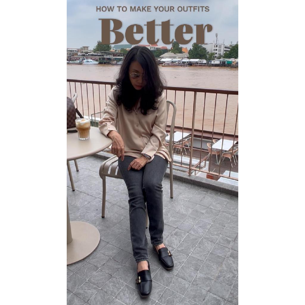 New!!! รองเท้าคัชชู ส้นเตี้ย โลฟเฟอร์ รองเท้าทำงาน อะไหล่เข็มขัด ด้านข้าง สีทอง  Loafers