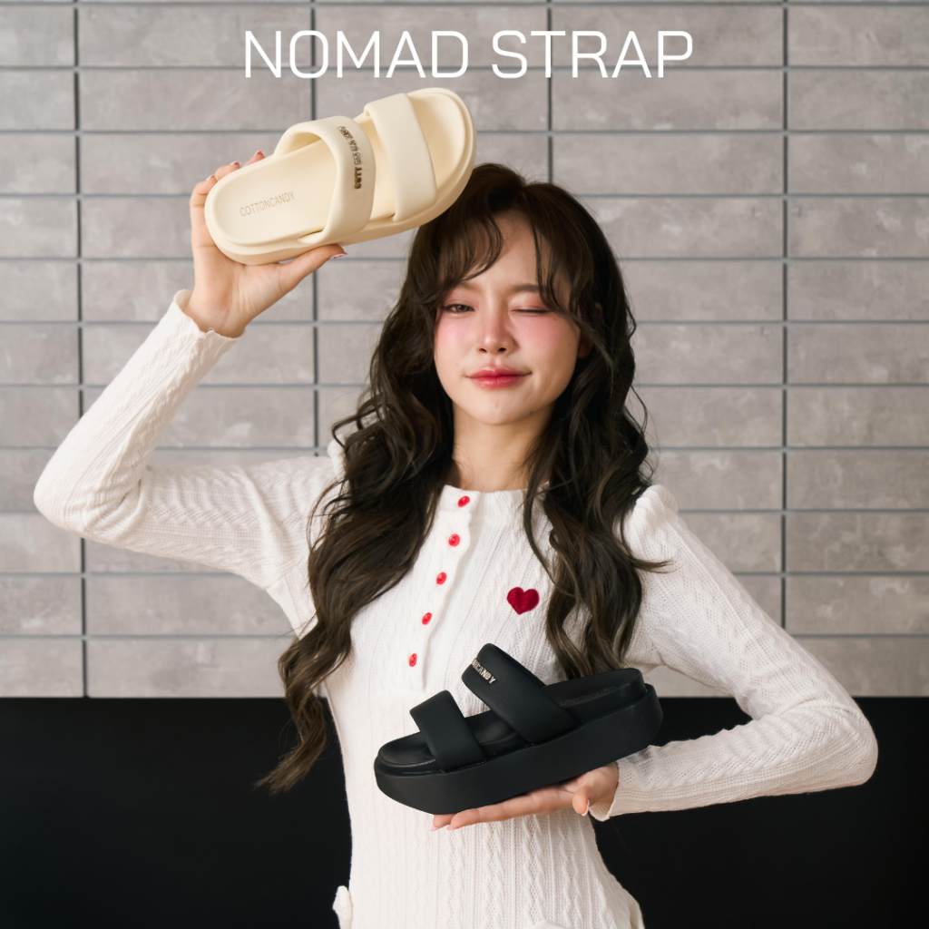 CCS รองเท้าแตะ รุ่น Nomad Strap สูง 2 นิ้ว พื้นนุ่ม ใส่สบาย สายคาดนิ่ม สไตล์เกาหลี (9882) Cotton Candy Step