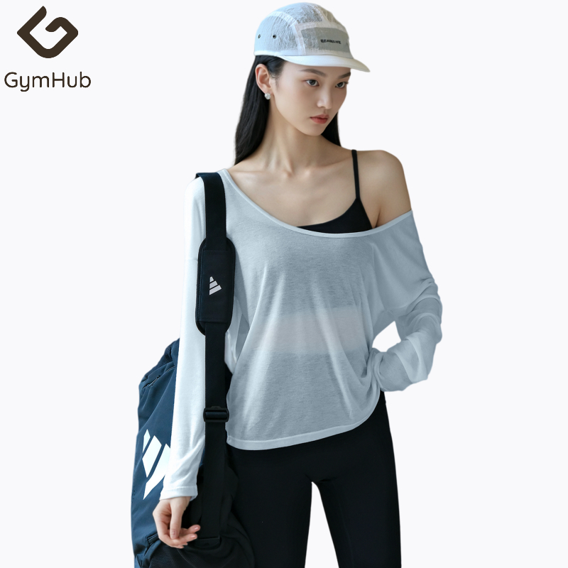 GymHub เสื้อโยคะสตรี แบบหลวม ช่วยพรางหุ่น เสื้อยืดสำหรับออกกำลังกาย เสื้อคลุมสำหรับวิ่ง ออกกำลังกาย แขนยาว
