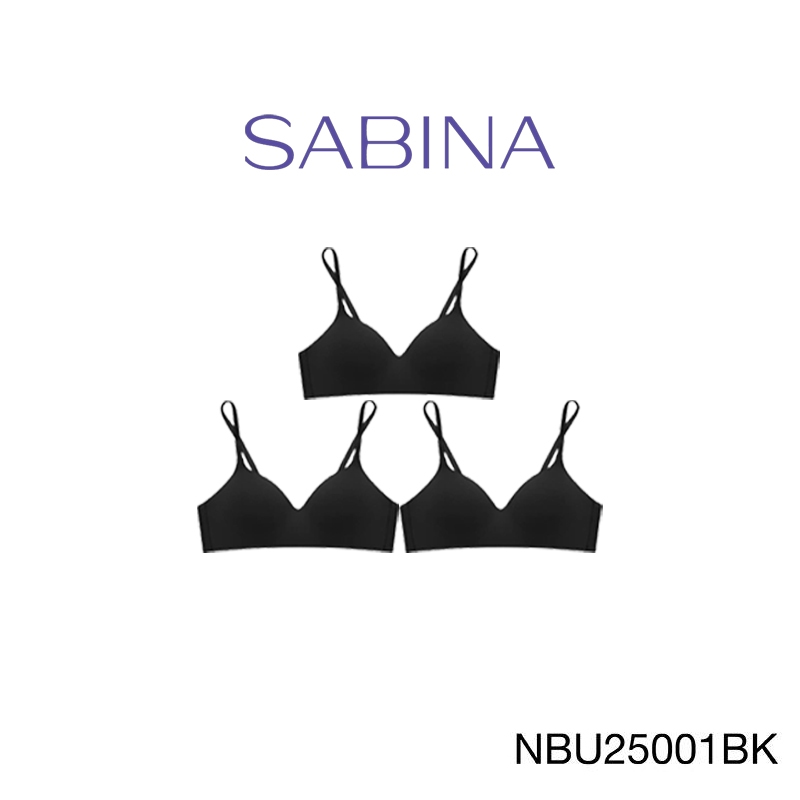 Sabina เสื้อชั้นใน (Set 3 ชิ้น) [Online Exclusive] Pretty Perfect Level 1 ไร้โครง รหัส NBU25001BK - สีดำ