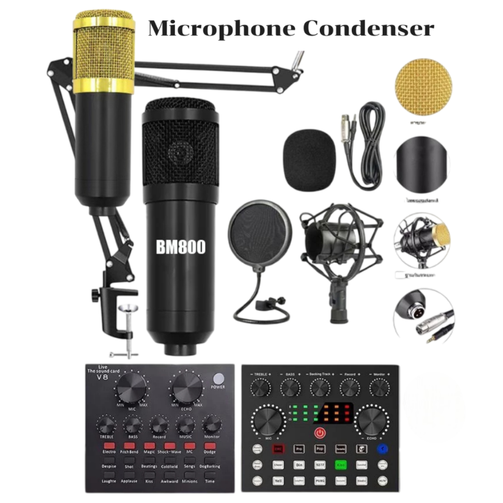 ไมโครโฟน ไมค์ BM800 Condenser Sound Card V8,V8S-X ซาวด์การ์ด พอดแคสต์ การ์ดเสียง