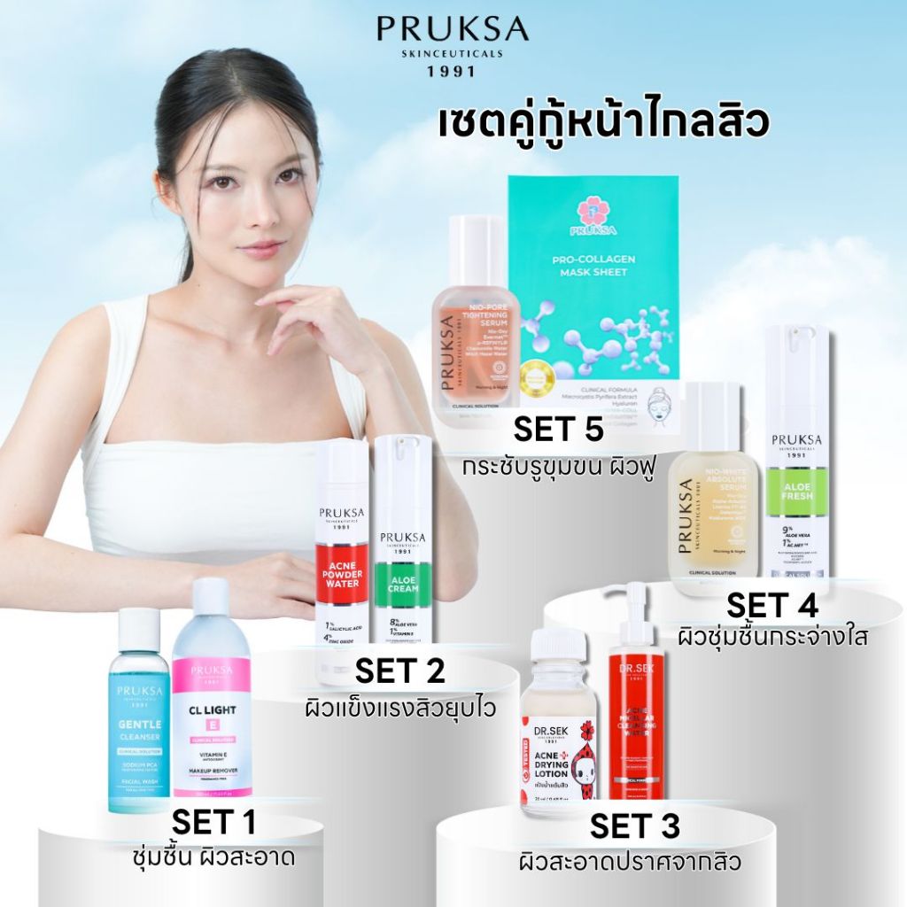 Pruksa [2 PCS] เซตคู่กู้หน้าไกลสิว 2 steps for skincare