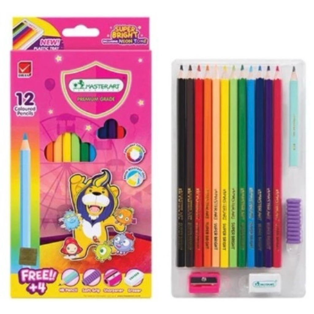 สีไม้ ดินสอสีไม้ 12 สี แท่งยาว Master Art มาสเตอร์อาร์ต รุ่นซุปเปอร์ไบร์ท