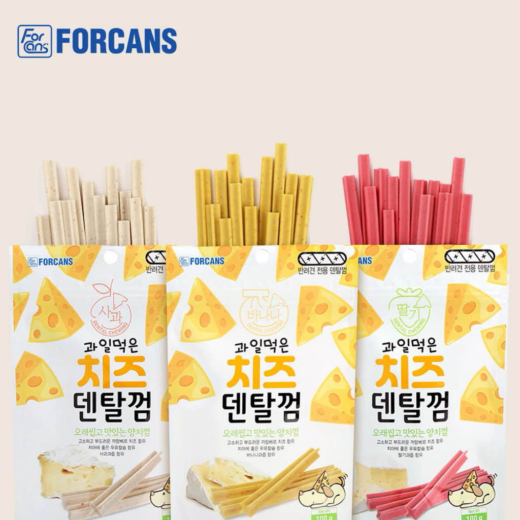 [พร้อมส่ง] Forcans Cheese Dental Stick ขนมขัดฟันสุนัขชีสและผลไม้ จากเกาหลี ขนาด 100g