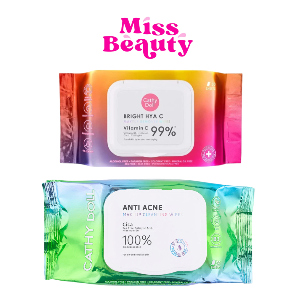 Cathy Doll bright HYA C Makeup Remover/Anti Acne Makeup Cleansing Wipes 30Sheets เคที่ ดอลล์ แผ่นเช็ดเครื่องสำอางสูตรน้ำ