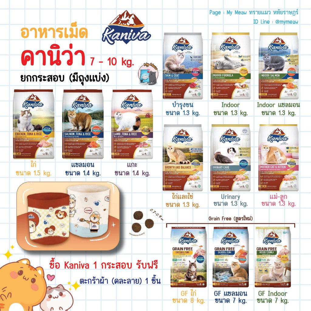 แถมฟรีตะกร้าผ้า   Kaniva คานิว่า อาหารเม็ดแมว กระสอบ 7-10 kg สำหรับแมวทุกวัย ไก่ แซลมอน Grain Free