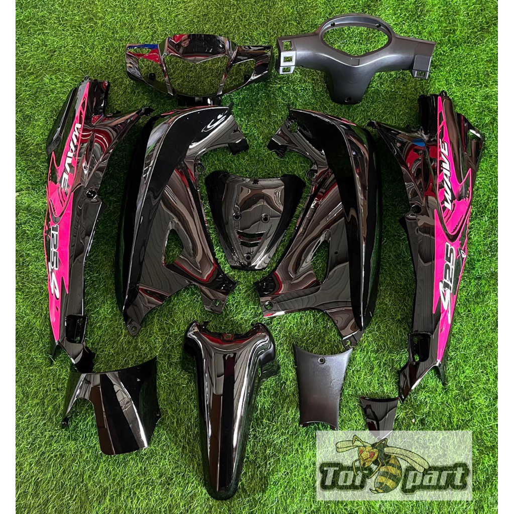 ชุดสี Wave125 s,r หน้าแหลม หัวเถิก (สีดำล้วน)สติกเกอร์ลายแต่งสีชมพู ชิ้นงานเกรดArm สนใจทักแชดสอบถามก่อนได้ค่ะ!!