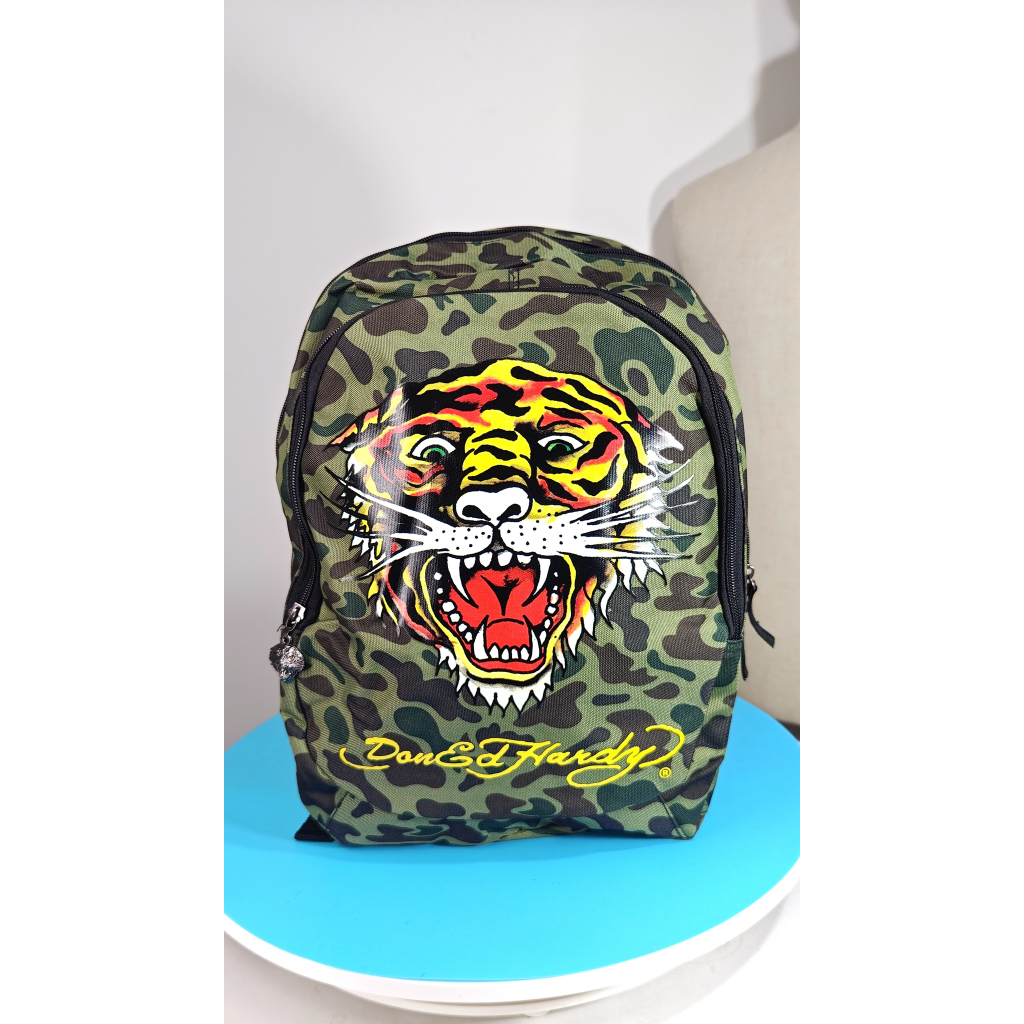Ed Hardy:กระเป๋าเป้ผ้าใบลายพรางสีเขียว ลายเสือ กันน้ำ ทนทาน！