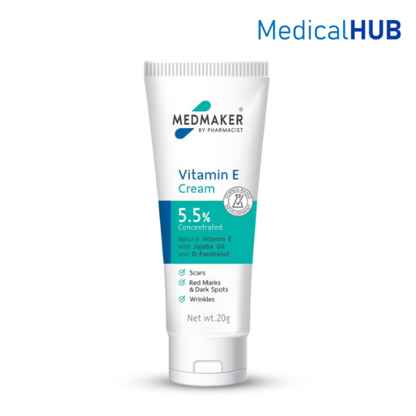 Medmaker Vitamin E Cream 5.5% เมดมาร์คเกอร์ วิตามินอี ครีมลดรอยดำ รอยแผลเป็น จากสิว ขนาด 20 g 03212