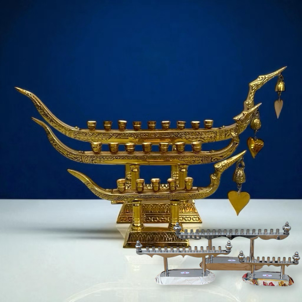 เชิงเทียนเรือหงส์ ตั้งเทียน 5/7/9 ช่อ เชิงเทียนสแตนเลส | เรือหงส์ทองเหลือง ของมงคลตกแต่งบ้าน วัด ใช้ในพิธีสำคัญ
