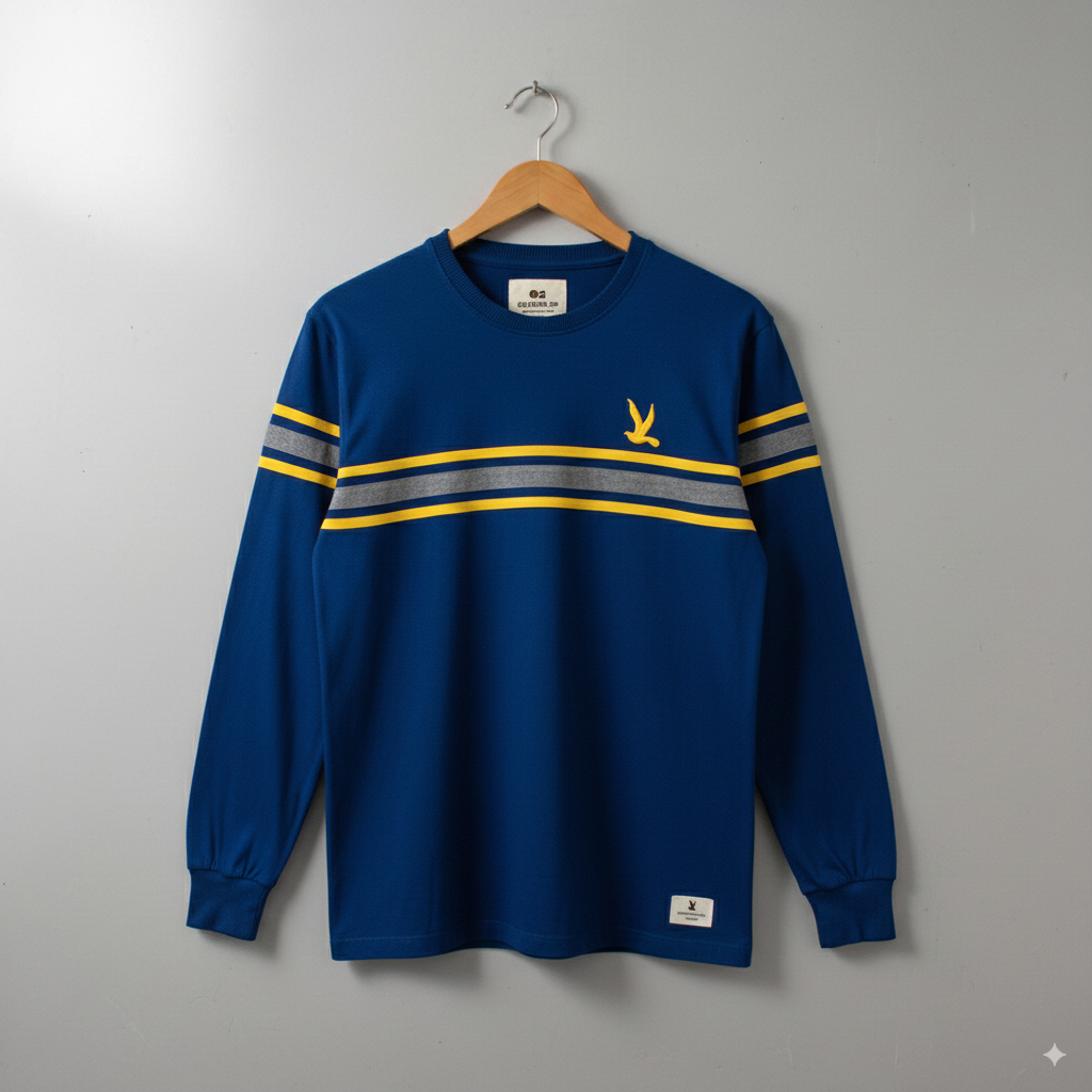 เสื้อแขนยาว ลายขวาง 2 แถบ ดีไซน์คลาสสิก สไตล์วินเทจ ผ้าคอตตอนใส่สบาย  (L06)