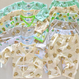 ชุดผ้าคอตตอนแขนยาวผูกหน้ากางเกงขายาว เซต3ชุด(S0-3เดือน)