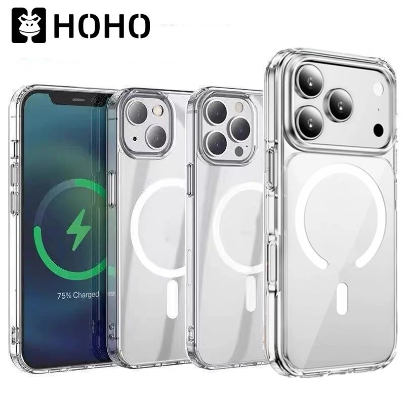 เคสกันกระแทกใส เคสแม่เหล็ก ใช้สำหรับ iPhone 17 Air 11 12 13 14 15 16 17 Pro Max Mini Plus Wireless charger Magnetic Case