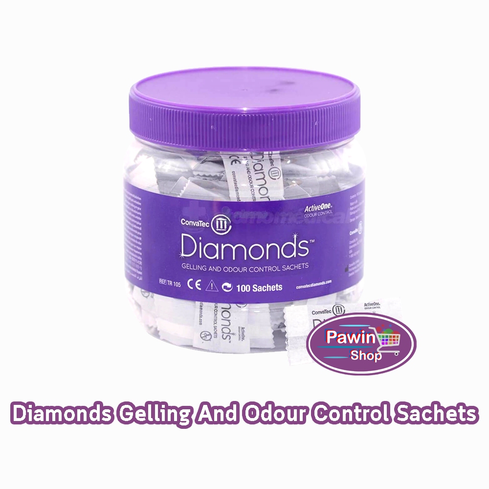 Convatec Diamonds ไดมอนด์ ซองลดกลิ่นชนิดเจล ถุงดับกลิ่นอุจจาระในถุงหน้าท้อง บรรจุ 100 ซอง [1 กระปุก] BB 7105 Gelling And