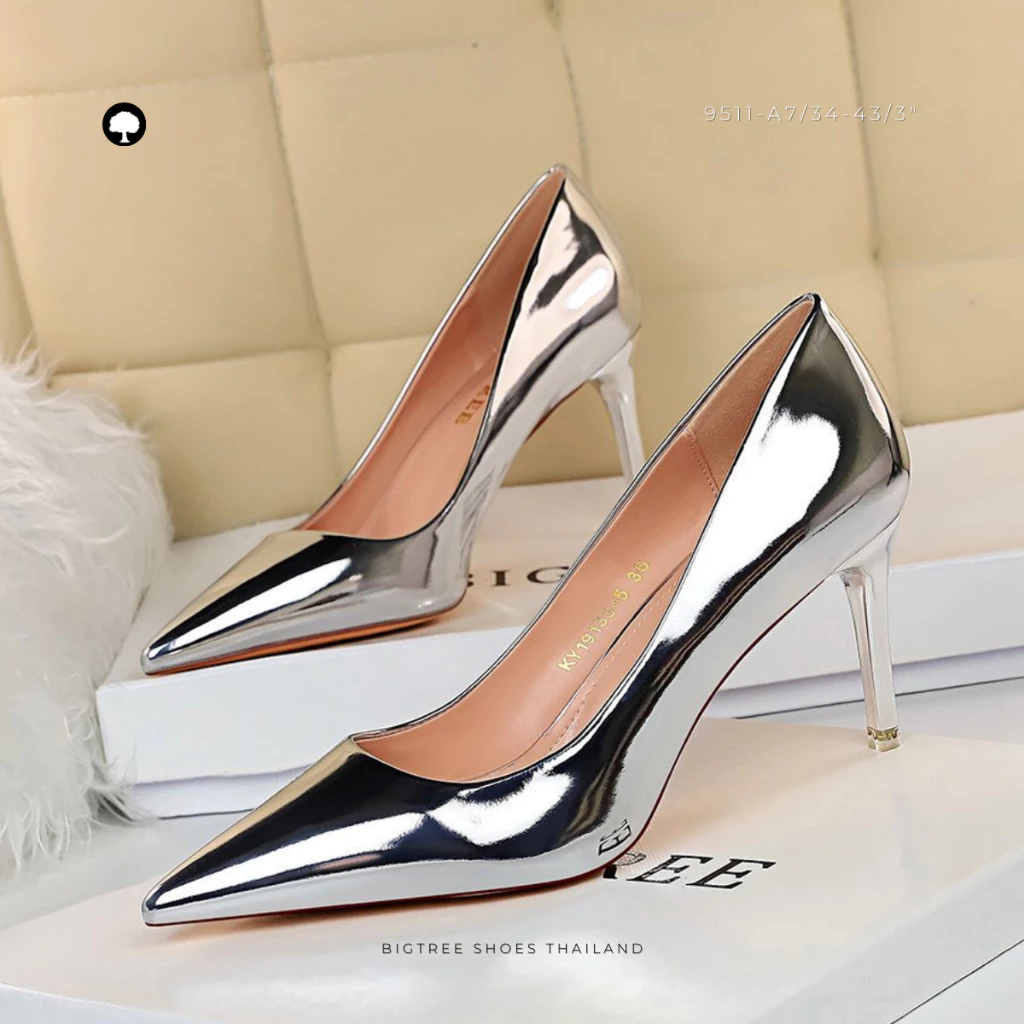 Bigtree Shoes Thailand ส้นสูงออกงาน สีวาวหรู พื้นนุ่ม เดินง่าย ไซส์ 34-43 (รหัส 9511-7)