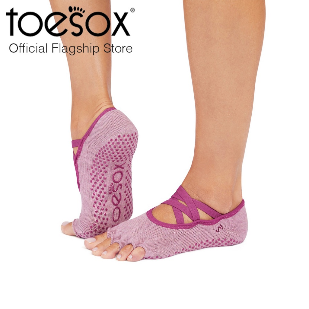 (New FALL D2 2025) Toesox Grip Half Toe Elle Wineberry Heather ถุงเท้ากันลื่นแยกนิ้ว เปิดนิ้วเท้า