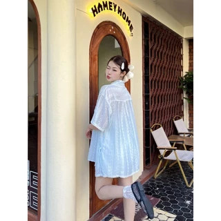 Longdopaws : Lace and Grace set ชุดเซ็ทผ้าทอปักลาย เสื้อคอปกบัว+กางเกงขาสั้น มีซับใน