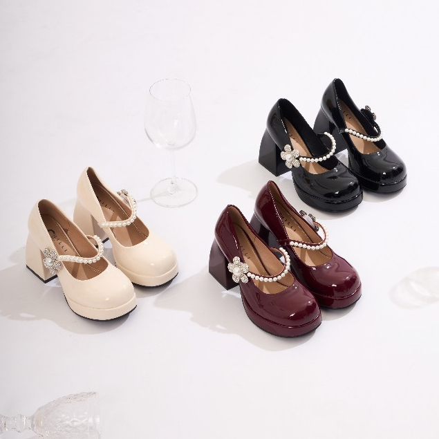 💥รองเท้าแมรี่เจน 4นิ้ว อะไหล่มุก หน้าร้านขายดีมาก🔥 แบรนด์Chillichic (MCHC03) ใส่สวย เดินสบาย