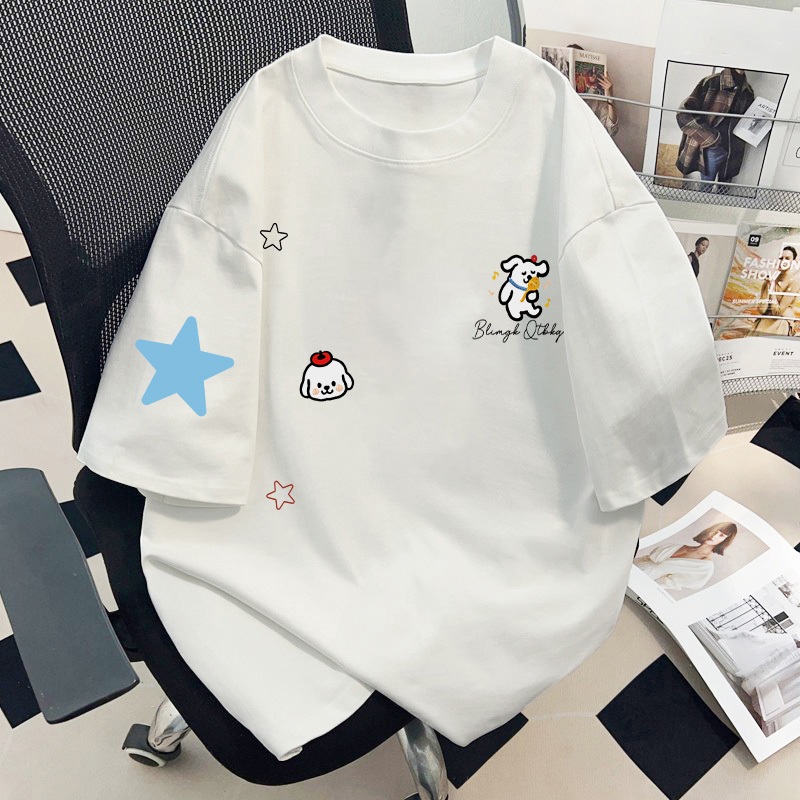 【สาวอวบ】✨ เสื้อยืด oversizeแขนสั้น ใส่สบาย  แฟชั่นเกาหลี ลายการ์ตูน เสื้อยืดคอกลม