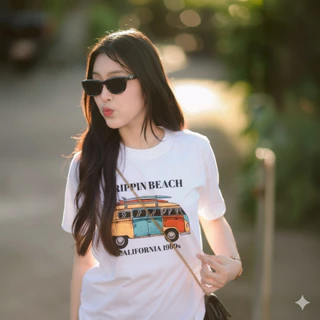 VINTAGE FACTORY เสื้อยืดไปทะเลต้อนรับซัมเมอร์สกรีนสีจม - ผ้าคอตตอน 100%