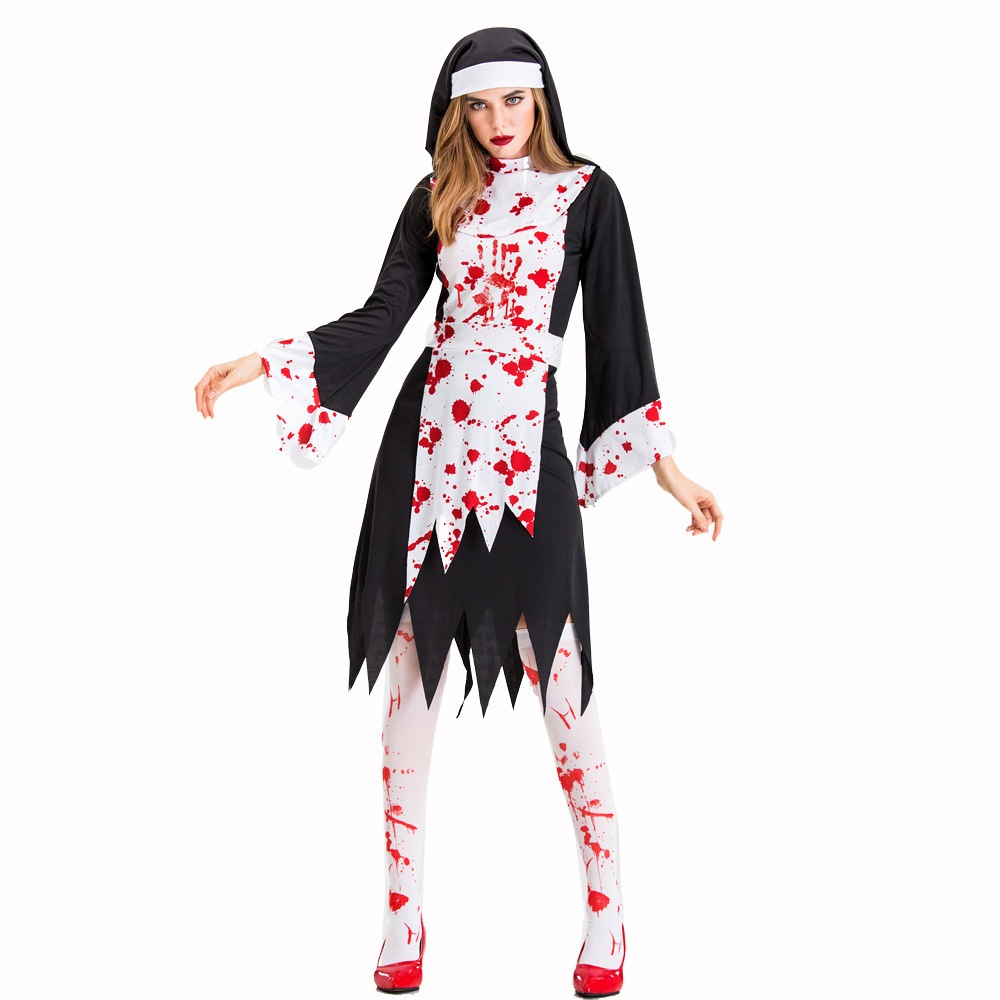 ชุดแม่ชี เดอะนัน ซอมบี้ แวมไพร์ เปื้อนเลือด คอสเพลย์ ฮาโลวีน vampire zombie blood stain nun costume 