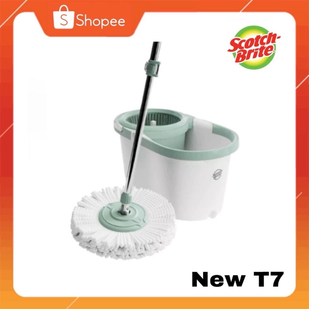 Scotch-Brite ถังปั่นซุปเปอร์คลีนดูโอ้ววอช รุ่น New T7 พร้อมชุดไม้ถูพื้นไมโครไฟเบอร์ ปั่นแห้งและปั่นซัก 3M
