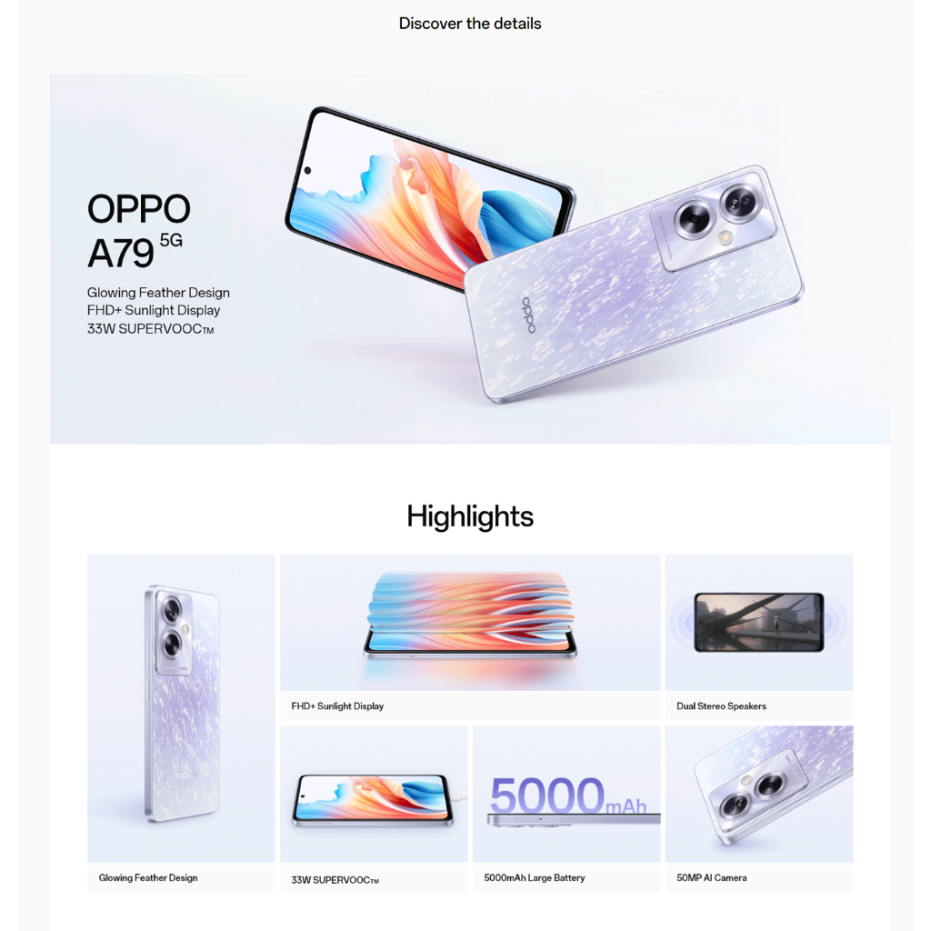 [ใหม่] OPPO A79 5G สมาร์ทโฟน มือถือจอใหญ่ 6.72” RAM 8GB ROM 256GB กล้อง 50MP ถ่ายรูปสวย แบต 5000mAh 