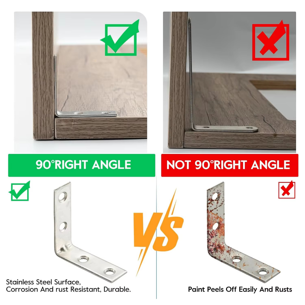 100PCS/ชิ้น สแตนเลสมุมเหล็ก เหล็กฉากรับชั้น เหล็กตัวL เหล็กDIY ความหนา 1.5mm  รองรับชั้นวางของ ฉากยึดมุม 90 องศา ข้อต่อฉ - รูปที่ 6