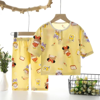 ชุดนอนชุดลำลองเด็ก ชุดน่ารักเด็ก แขน 7 ส่วน ผ้าบาง ระบายอากาศ ใส่นอน