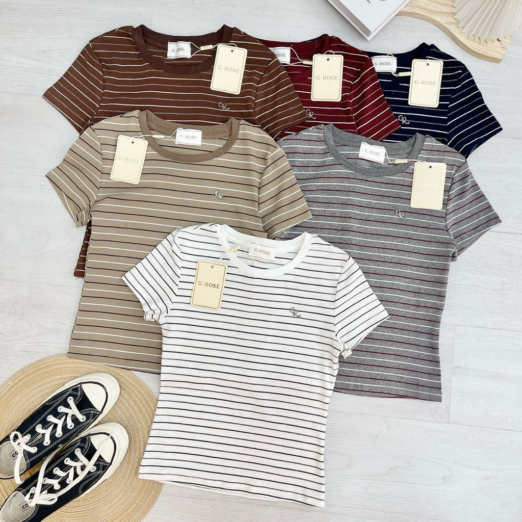 G-rose เสื้อยืดลายริ้ว แต่งอะไหล่เงิน