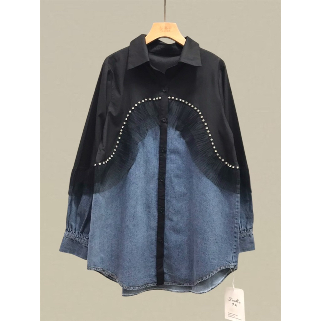 Jeans Patch Cotton Rim Frill DM Long Sleeve Shirt ราคา ถูกที่สุด ดีลบีเคเค แกลเลอรีภาพที่ 6