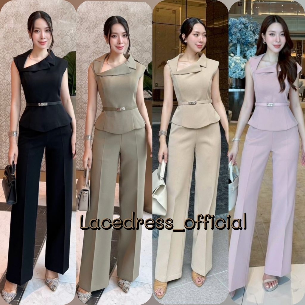 Shimmer ●พร้อมส่งสีชมพู ●ชุดเซ็ตเสื้อ+กางเกงขายาวเข้าเซ็ต