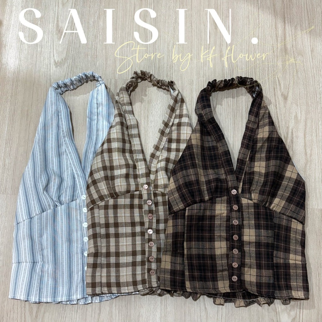 เสื้อคล้องคอ งานสม็อคหลัง แต่งกระดุม ผ้าดี น่ารัก P36