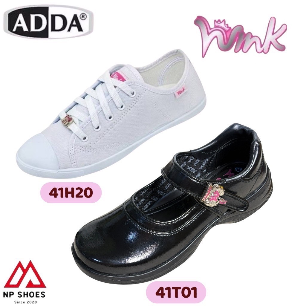 (ลูกค้าใหม่ราคา 1 บาท)รองเท้านักเรียนหญิง adda wink หนังดำ วอมขาว ประถม มัธยม แอดด้า￼ วิง รุ่น 41T01-41H20 ไซร์35-43 ค่ะ