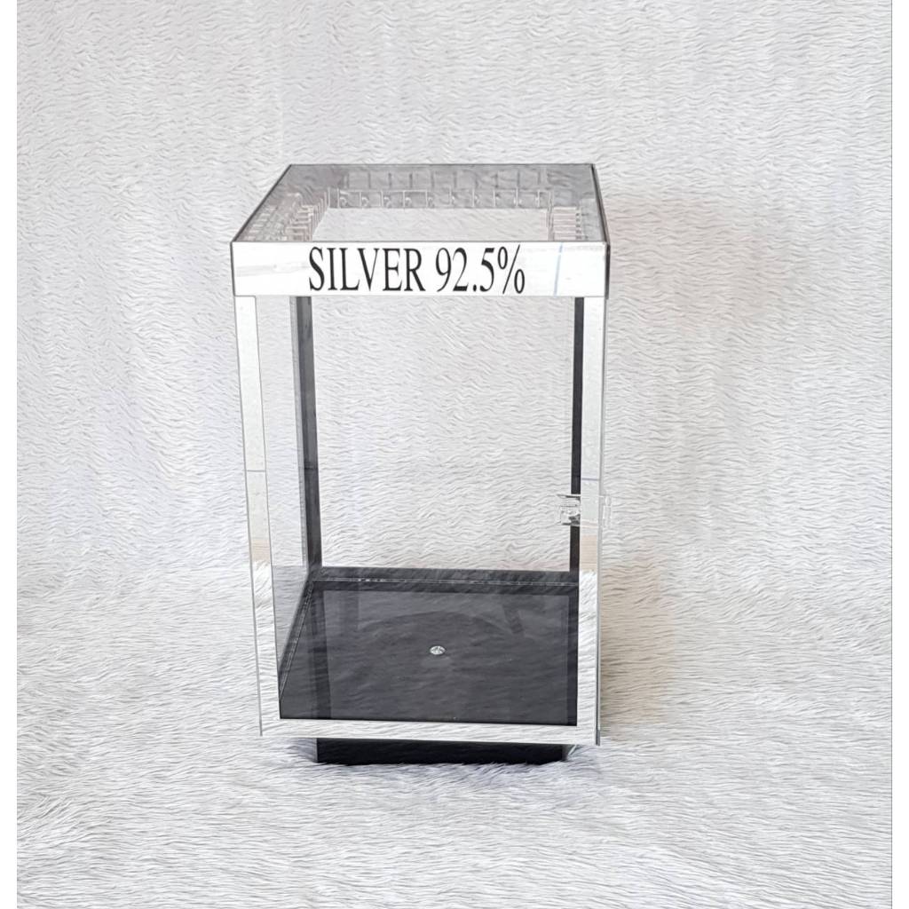 ตู้โชว์สร้อย SILVER 92.5%  สีดำ 4 เหลี่ยม 42 ตะขอ วัสดุอะคีริคเนื้อดี