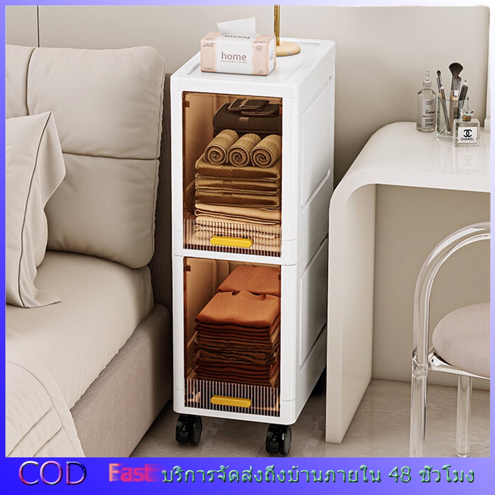 【Bangkok Sotp】storage drawer ตู้เก็บของ มีล้อ ชั้นวางของในที่แคบ ตู้เก็บของแบบหลายชั้น ดีไซน์ 3 ประตู ชั้นวางของมีล้อ