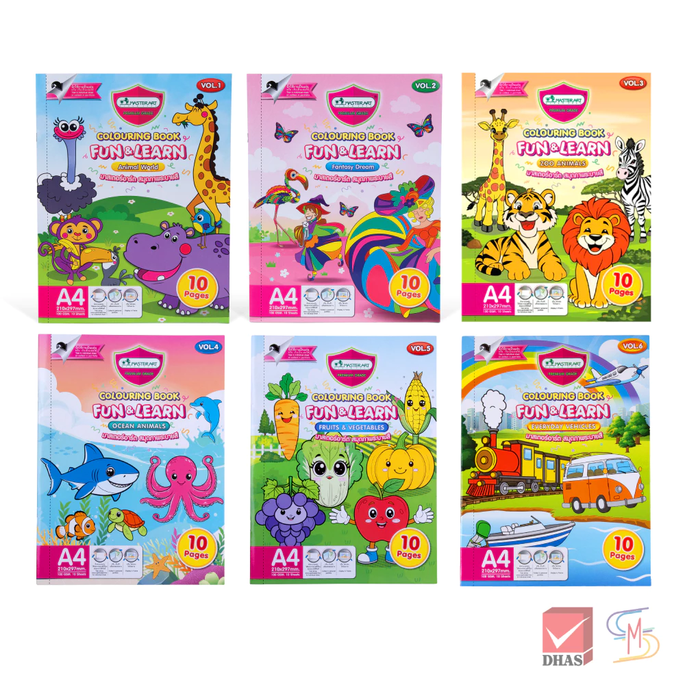 Master Art สมุดภาพระบายสี สมุดระบายสีสัตว์ ลายโลกแฟนตาซี FUN&LEARN 100G 10 แผ่น จำนวน 1 เล่ม