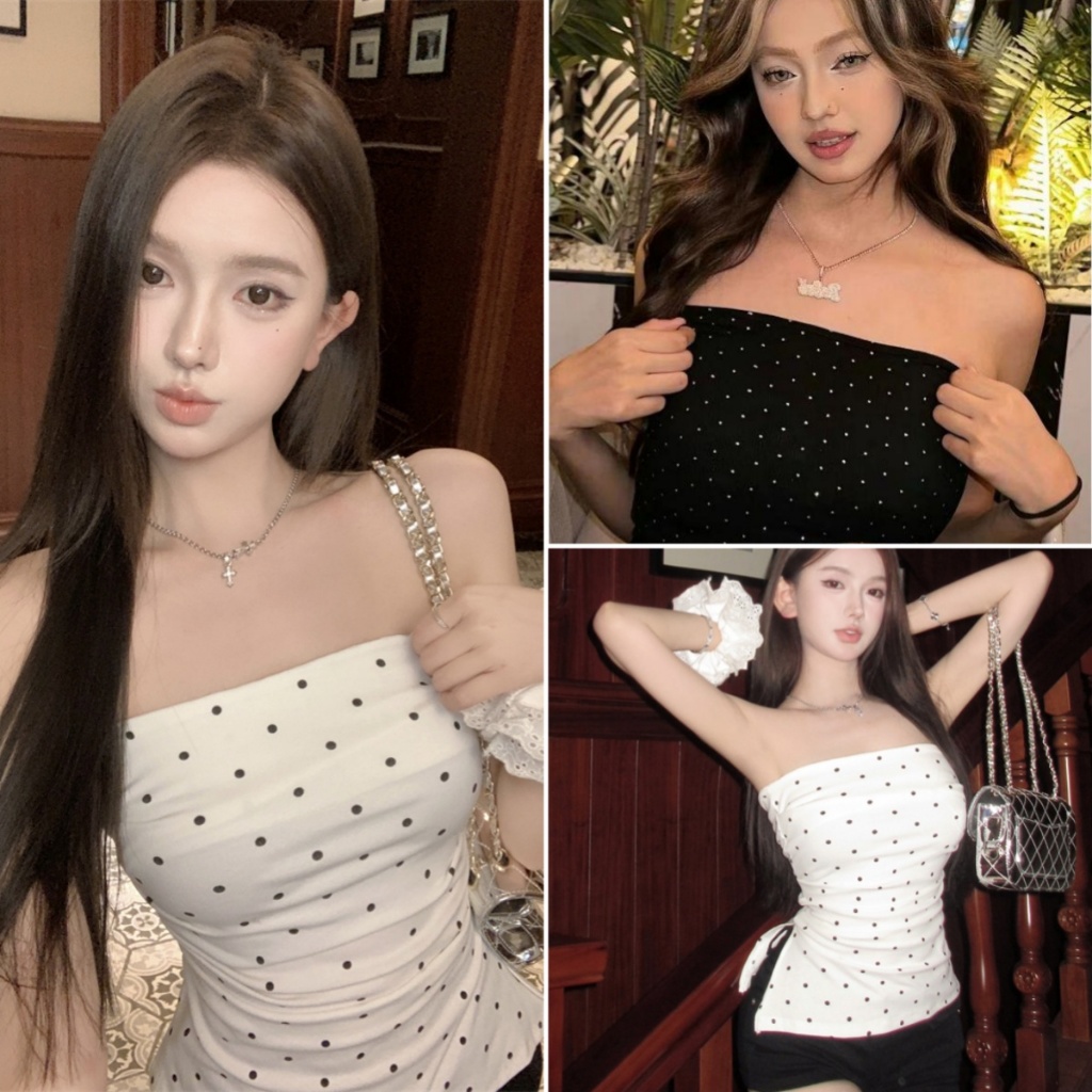 Beryl 🌻เสื้อท็อป แขนกุด เปิดไหล่  ดีไซน์เก๋ไก้และเซ็กซี่  เสื้อครอป  ผ้านิ่ม ยืด รัดรูป สไตล์อเมริกัน