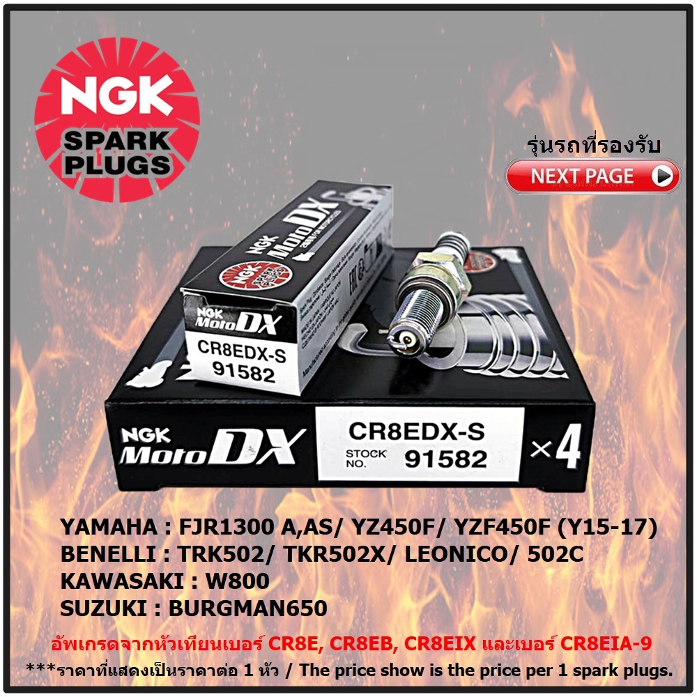 หัวเทียน NGK CR8EDX-S รุ่น MotoDX ขั้ว Ruthenium จำนวน 1 หัว สำหรับ  BENELLI / FJR1300/ YZ450/ YZF45